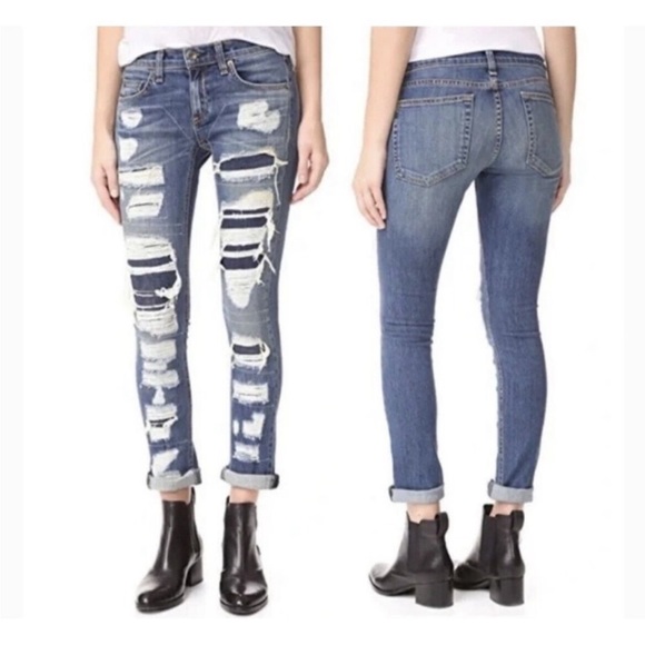RAG & BONE Dre ripped distressed skinny leg stretchy Ada brigade blue jeans - Picture 13 of 15